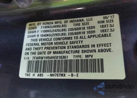 2017 Honda Cr-V Ex from USA, damaged, VIN 7FARW1H54HE016361